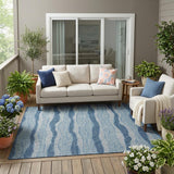 5' X 8' Denim Blue And Blue Striped Washable Indoor Outdoor Area Rug