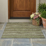 3' X 5' Olive Green And Green Striped Washable Indoor Outdoor Area Rug
