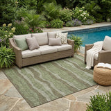 5' X 8' Olive Green And Green Striped Washable Indoor Outdoor Area Rug