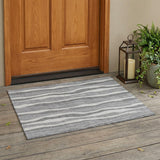 3' X 5' Pewter And Gray Striped Washable Indoor Outdoor Area Rug