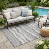 5' X 8' Pewter And Gray Striped Washable Indoor Outdoor Area Rug