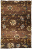 2' X 3' Brown Tan And Green Wool Floral Hand Knotted Area Rug