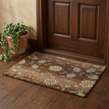 2' X 3' Brown Tan And Green Wool Floral Hand Knotted Area Rug