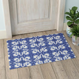 2' X 4' Blue And White Ikat Hand Woven Area Rug