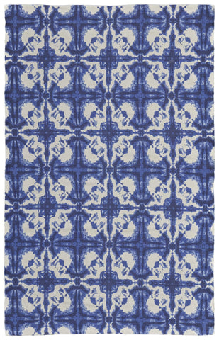 8' X 10' Navy Blue Denim Blue And Ivory Floral Washable Indoor Outdoor Area Rug