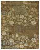8' X 10' Artichoke Green And Beige Abstract Washable Indoor Outdoor Area Rug