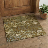 2' X 3' Brown Green And Blue Floral Hand Knotted Area Rug
