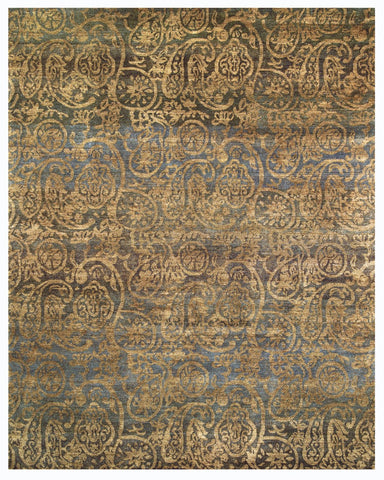 8' X 10' Green And Ivory Patchwork Distressed Washable Area Rug With UV Protection