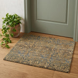 2' X 3' Brown Gold And Blue Wool Paisley Hand Knotted Area Rug
