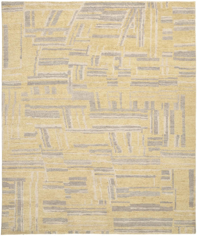 2' X 3' Gold And Gray Wool Abstract Hand Knotted Area Rug