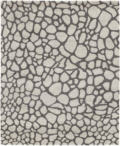 2' X 3' Ivory And Gray Wool Abstract Hand Knotted Area Rug