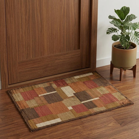 2' X 3' Green Brown And Orange Checkered Hand Knotted Area Rug