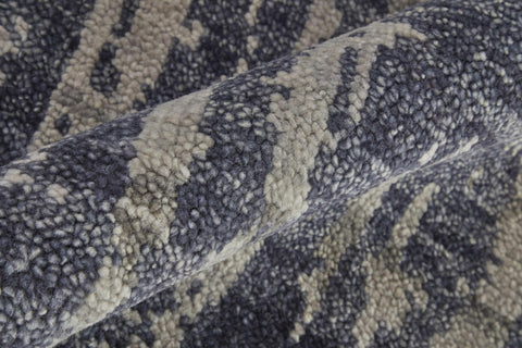 2' X 3' Blue Gray And Taupe Wool Abstract Hand Knotted Area Rug
