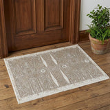 2' X 3' Ivory Taupe And Gold Floral Area Rug With Fringe