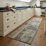 8' Gray Taupe And Black Wool Floral Hand Knotted Area Rug