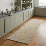 8' Gold And Gray Wool Abstract Hand Knotted Area Rug