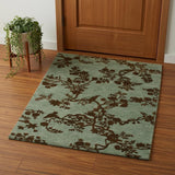 3' X 5' Green Blue And Brown Wool Floral Hand Knotted Area Rug