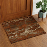 3' X 5' Brown Orange And Silver Wool Floral Hand Knotted Area Rug