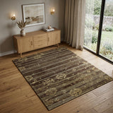 4' X 6' Brown And Tan Striped Hand Knotted Area Rug