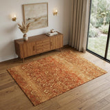 4' X 6' Red Orange And Gold Wool Floral Hand Knotted Area Rug