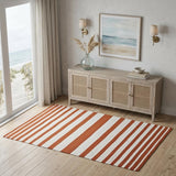 4' X 6' Orange And White Striped Hand Woven Area Rug