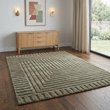 4' X 6' Green Taupe And Blue Wool Geometric Hand Knotted Area Rug