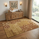 4' X 6' Gold And Brown Patchwork Hand Knotted Area Rug
