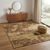 4' X 6' Brown Gold And Tan Floral Hand Knotted Area Rug