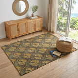 4' X 6' Brown Gold And Gray Floral Hand Knotted Area Rug