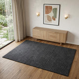 4' X 6' Gray And Black Wool Geometric Hand Knotted Area Rug
