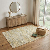 4' X 6' Ivory Green And Yellow Striped Hand Knotted Area Rug