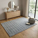 4' X 6' Gray And Blue Wool Geometric Hand Knotted Area Rug