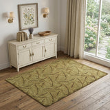 4' X 6' Green Tan And Black Floral Hand Knotted Area Rug