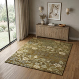 4' X 6' Brown Green And Blue Floral Hand Knotted Area Rug