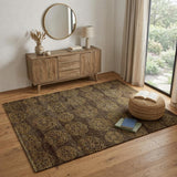 4' X 6' Brown Yellow And Gold Floral Hand Knotted Area Rug