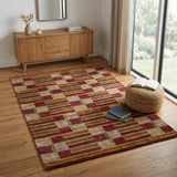 4' X 6' Gold Green And Red Striped Hand Knotted Area Rug