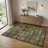 4' X 6' Yellow Green And Orange Floral Hand Knotted Area Rug
