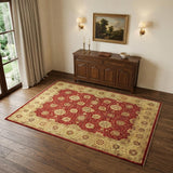 4' X 6' Red And Gold Wool Oriental Hand Knotted Area Rug