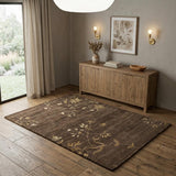 4' X 6' Green And Gold Wool Floral Hand Knotted Area Rug