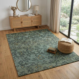 4' X 6' Blue Green And Gold Wool Floral Hand Knotted Area Rug