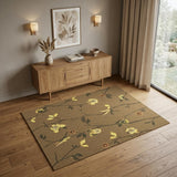 4' X 6' Brown And Yellow Wool Floral Hand Knotted Area Rug