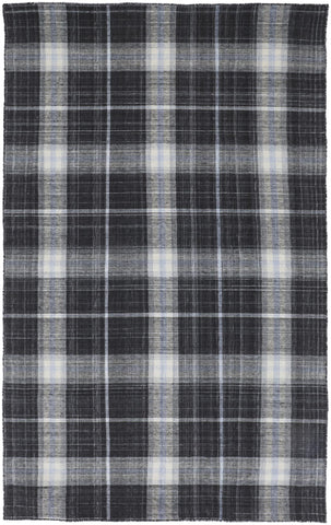 4' X 6' Black White And Blue Plaid Hand Loomed Area Rug