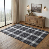 4' X 6' Black White And Blue Plaid Hand Loomed Area Rug