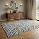 4' X 6' Blue And Ivory Geometric Area Rug