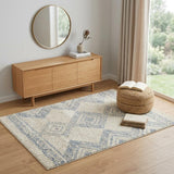 4' X 6' Blue And Ivory Geometric Area Rug