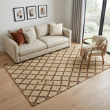 5' X 8' Brown And Tan Jute Floral Hand Woven Area Rug