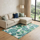 8' X 11' Blue And Green Floral Hand Woven Area Rug