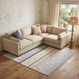 8' X 10' Blue Tan And Pink Moroccan Hand Loomed Area Rug With Fringe