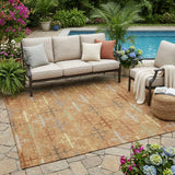 5' X 8' Copper And Orange Geometric Washable Indoor Outdoor Area Rug
