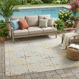 5' X 8' Ivory And Linen Geometric Washable Indoor Outdoor Area Rug